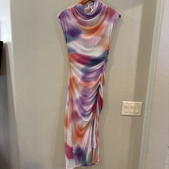 Anthropologie Maya Ruched Cowl-Neck Mesh Dress – Watercolor Print – Size XS - Picture 3 of 6
